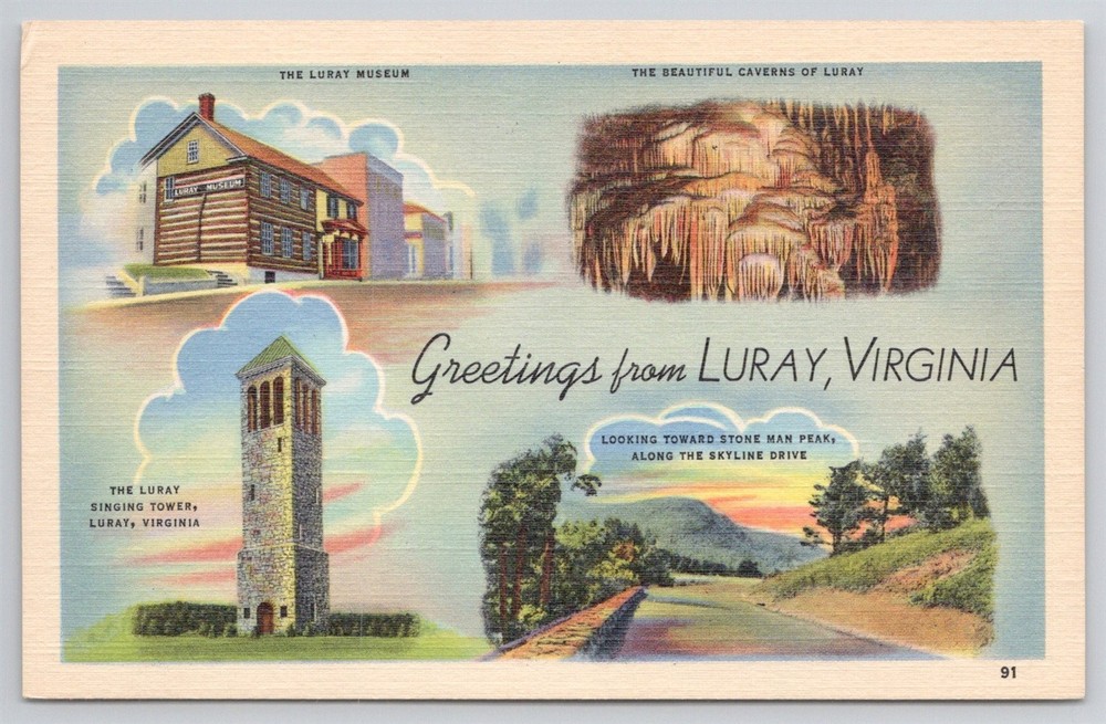 Greetings From Luray Virginia Shenandoah Valley Multi View Linen Postcard AK3