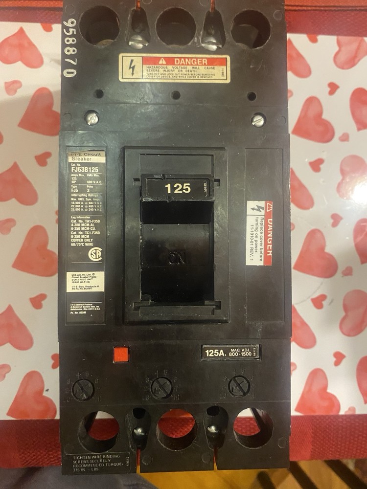 ITE FJ63B125 Circuit Breaker 125 Amp 600 Volt 3 Pole 22K