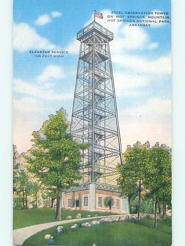 Unused Linen OBSERVATION TOWER ON MOUNTAIN Hot Springs National Park AR p1300