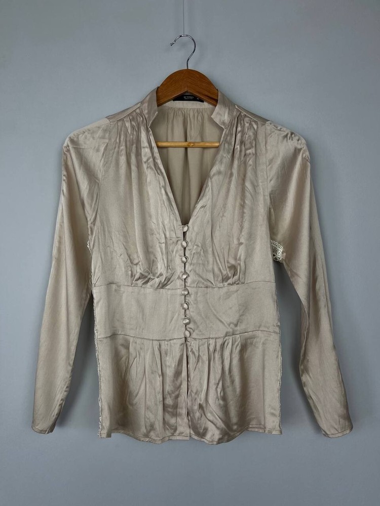 Etro Milano Luxury Silk Women's Beige Blouse Shirt Size 42 Made in Italy