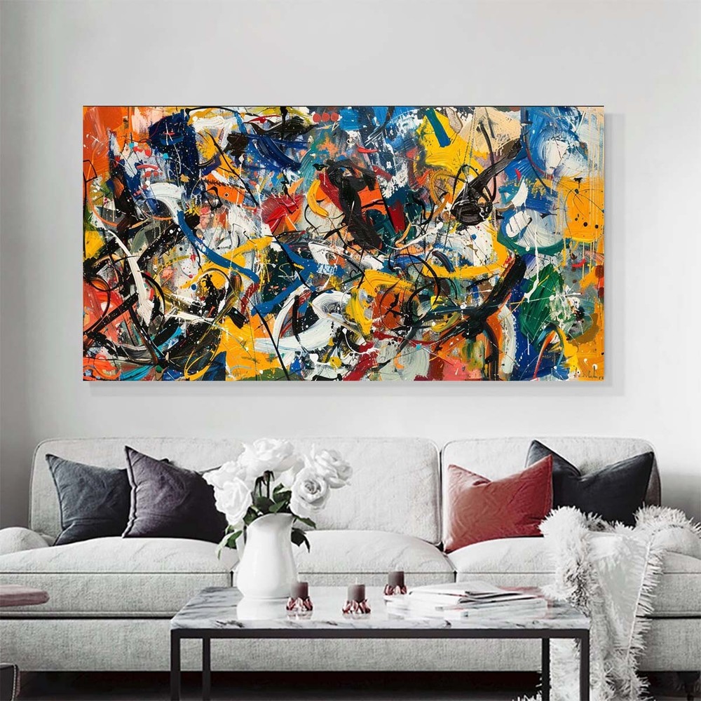 hand painted abstract canvas wall art for living room modern navy blue