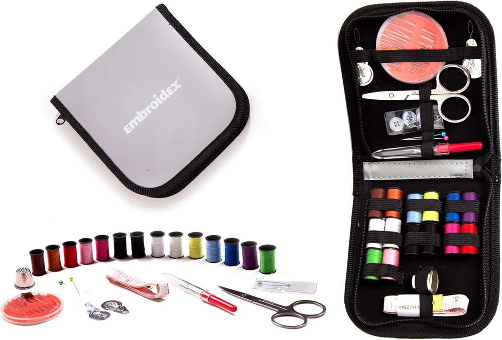 Embroidex Portable Sewing Kit for Home Travel and Emergencies with Quality Notions and Scissors