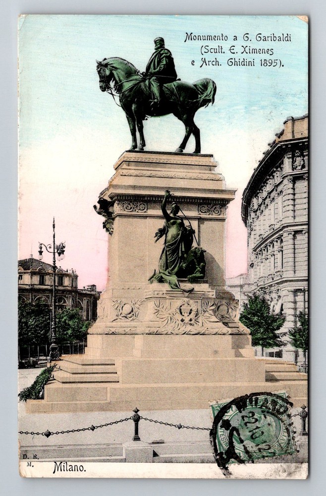 Italy- Milan Garibaldi Monument Souvenir Old Postal Card Vintage c1922 Postcard