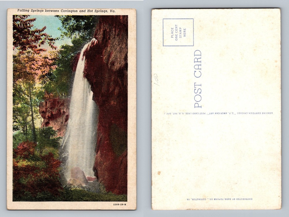 Covington, VA-Virginia, Falling Springs Waterfall Scenic Post Vintage Postcard