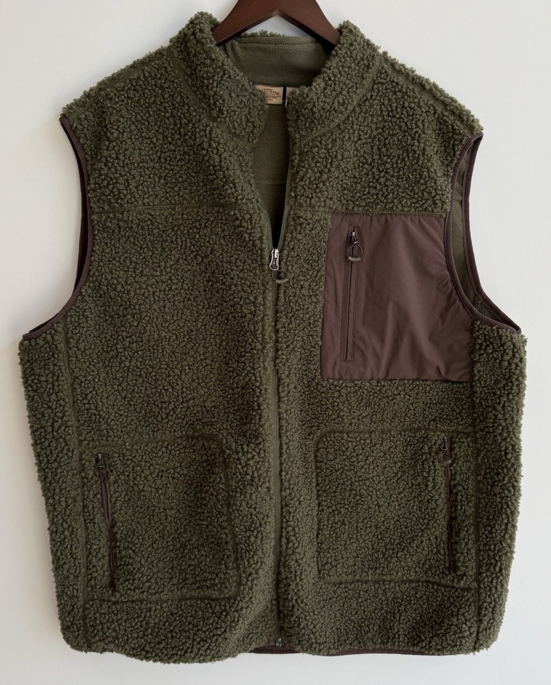 Men’s XXL Olive Green Sherpa Fleece Hiking Vest Full Zip for Telluride Outdoor Adventures