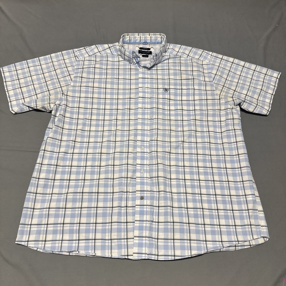 Ariat Shirt Mens XXL 2XL Pro Series Stretch Button Up Plaid Vented Short Sleeve