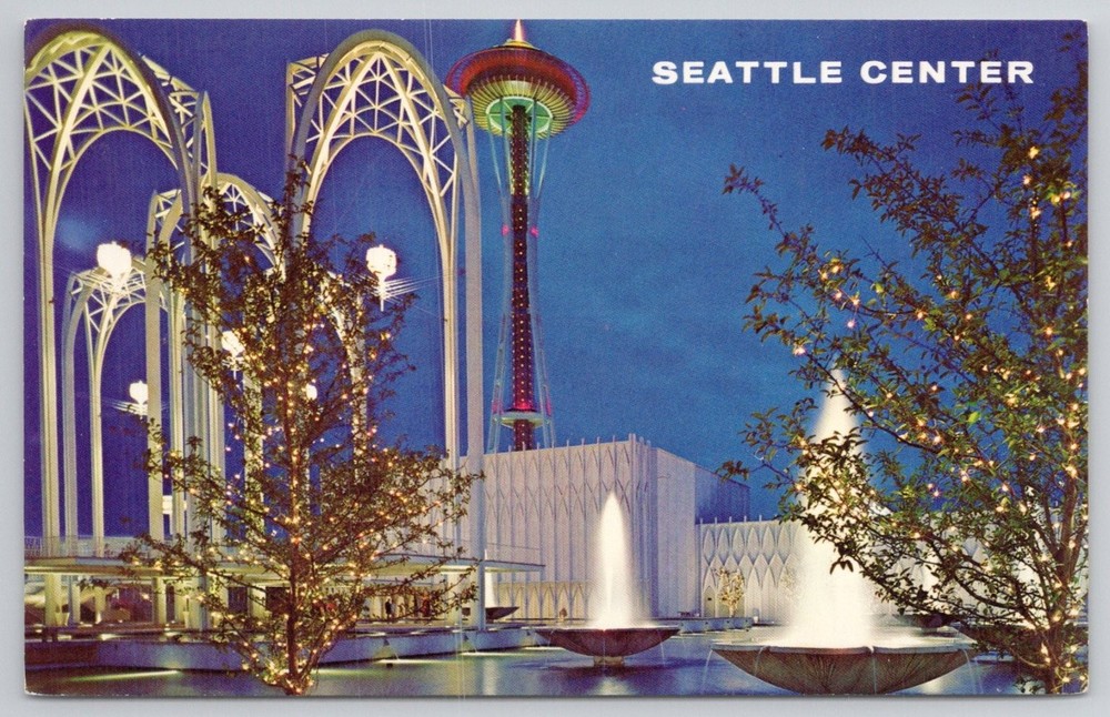 Seattle Space Needle & Pacific Science Center Postcard 1962 World's Fair Era