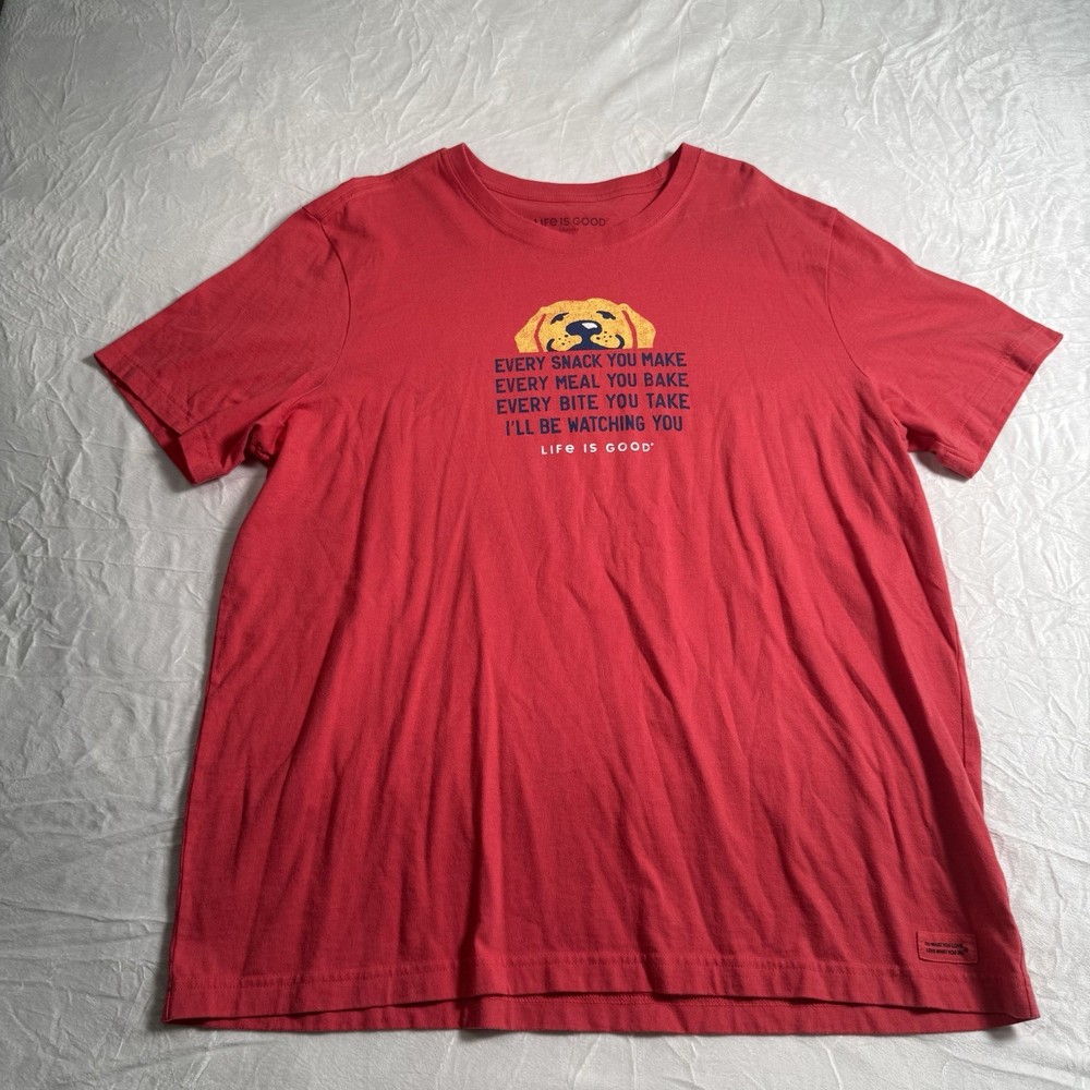 Life Is Good Shirt Mens XL Red Crusher Tee Golden Retriever Dog Snacks Graphic