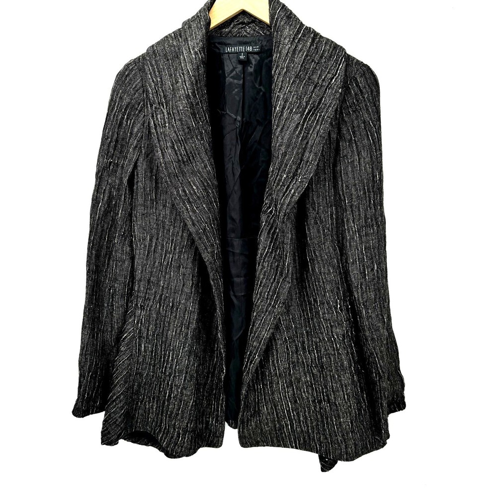 Lafayette 148 Jacket Womens 2 Open Gray Long Sleeve Lined Crepe Designer