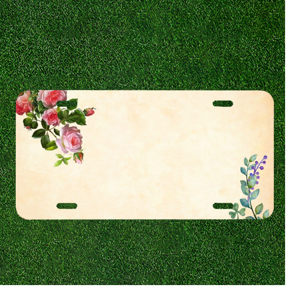 Custom Personalized Auto Tag With Fancy Flowers Design Art Add Names