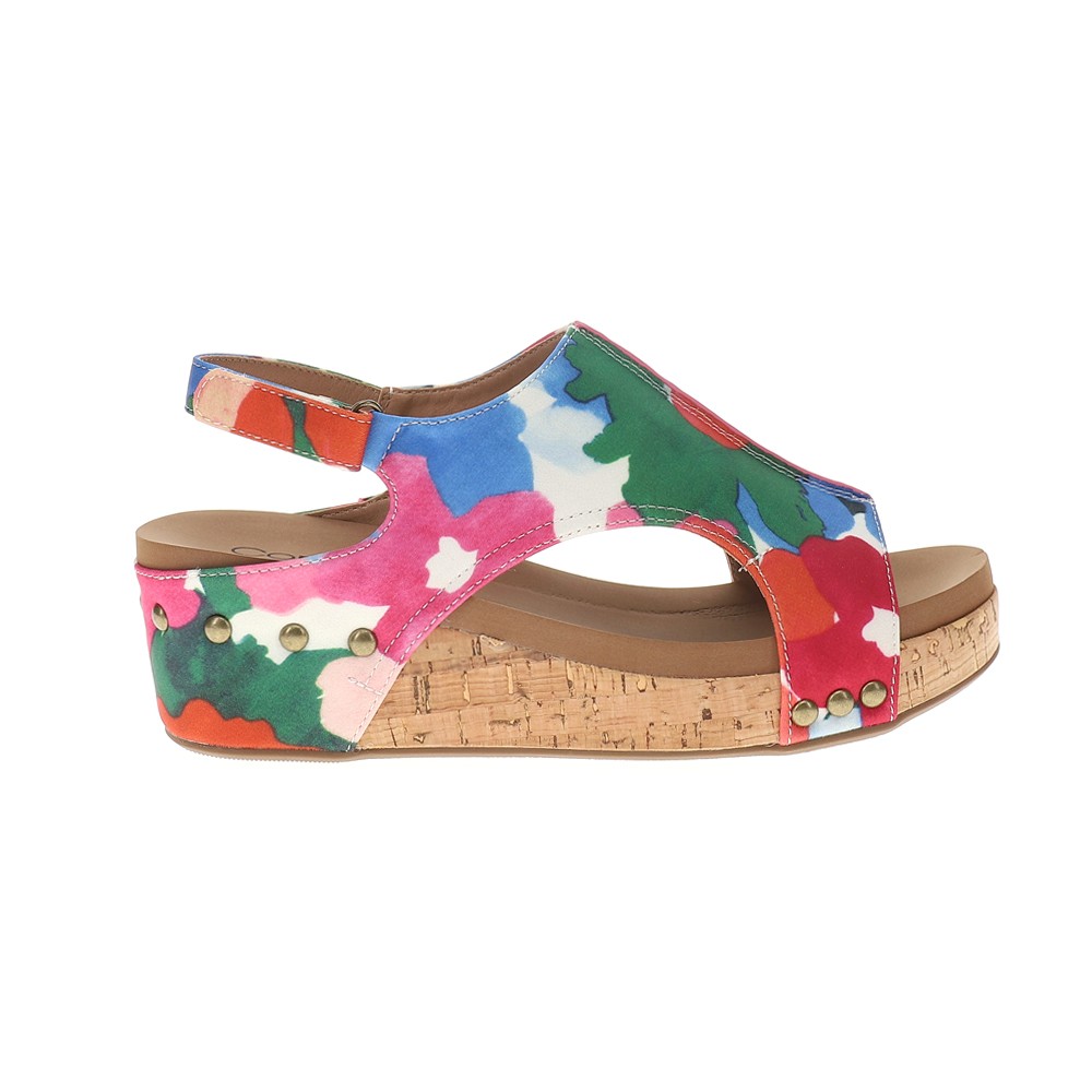 Corkys Volta II Floral Studded Slingback Wedge Sandals Womens Multi Size 41