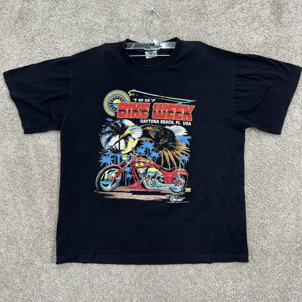 Tour Champ T-Shirt Mens XL Black 1997 Daytona Beach Bike Week Eagle Graphic Tee