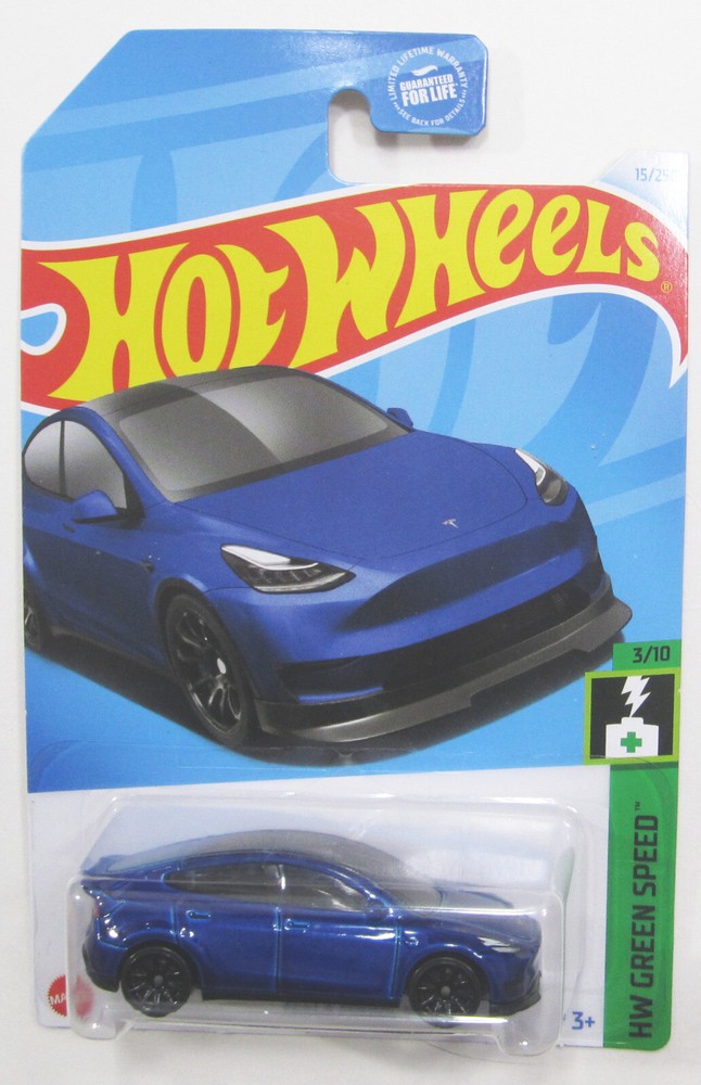 Hot Wheels Tesla Model Y in Blue 2022 Green Speed Toy Car New Near Mint MOMC