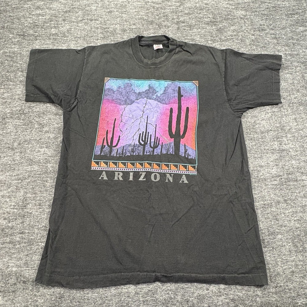 VTG Arizona T Shirt Mens XL Single Stitch Cactus Desert Sunset USA