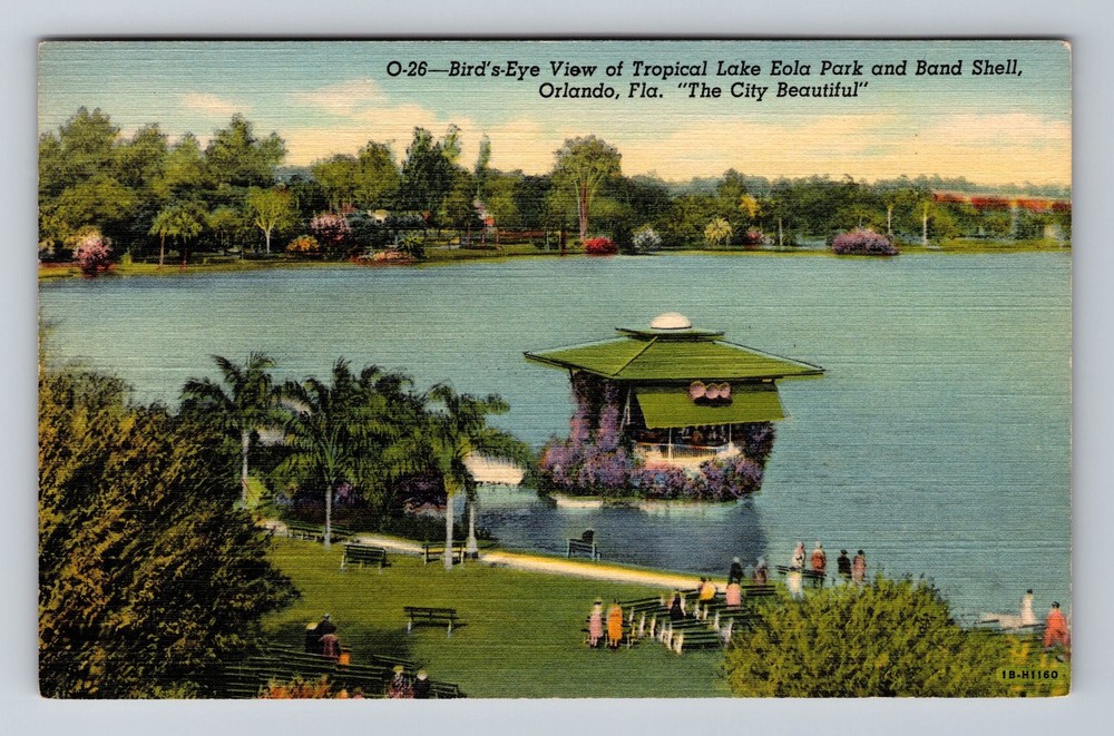 Orlando FL-Florida Birds Eye View Of Tropical Lake Eola Park Vintage Postcard