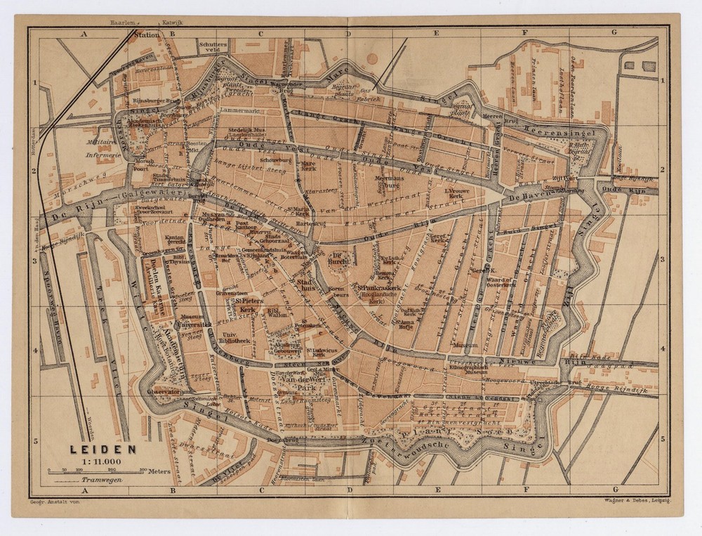 1900 Original Antique Map Of Leiden / Netherlands Holland