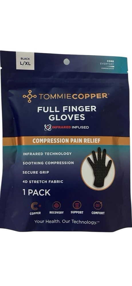 Tommie Copper Infrared Compression Gloves Full Finger Pain Relief L/XL