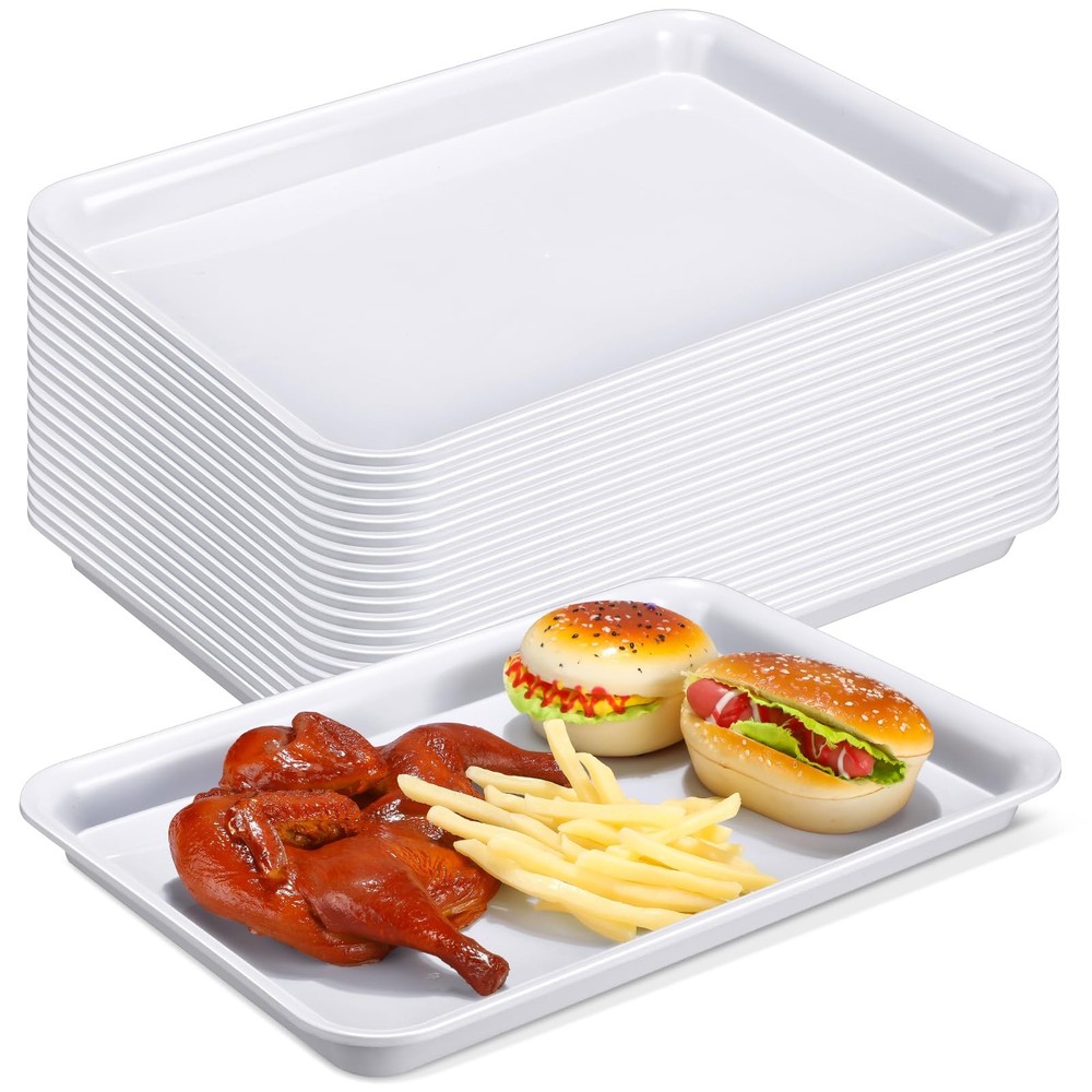 20-Piece Bulk Plastic Serving Trays Set - Reusable Rectangle Platters  