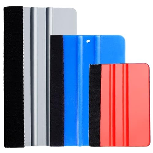 3 Pcs Vinyl Wrap Squeegee of Different Sizes, Felt Squeegee Red/Blue/Light Gray