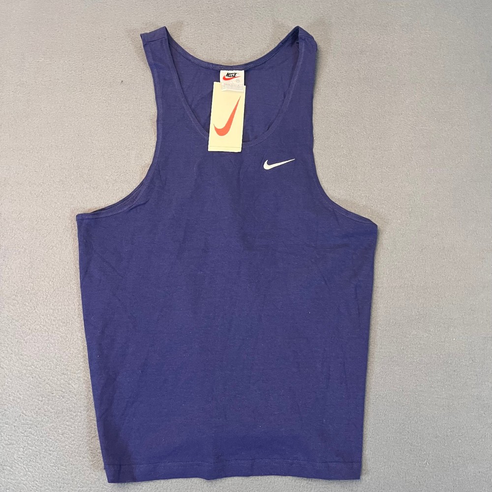 Vintage Nike Sleeveless Tank Top T-Shirt Men's Size Med Blue Run 90s MADE IN USA