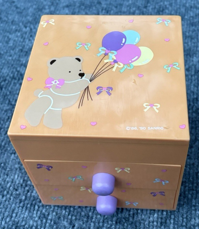 Vintage Sanrio 1990 Tweedle Dee Dee Bear Jewelry Box Mirror Drawers Pink Chest