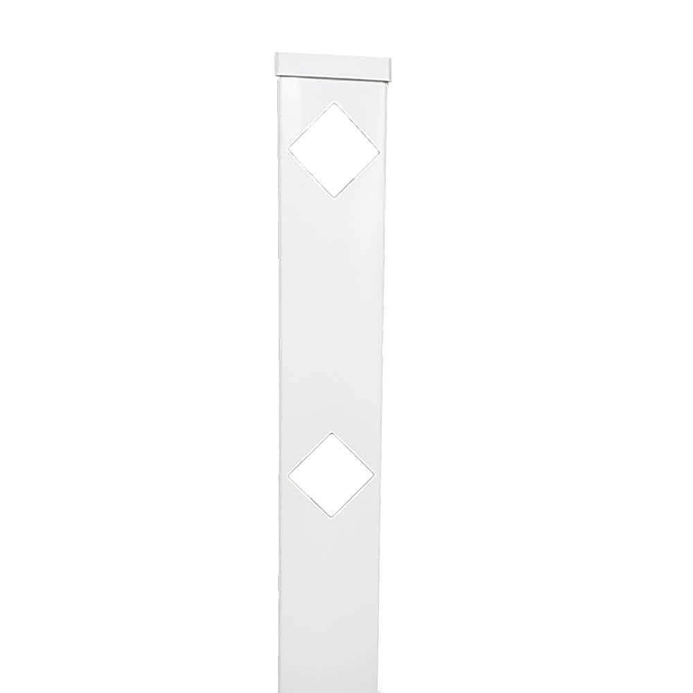 5x5x6ft White Vinyl Fence Line Post with Diamond Design