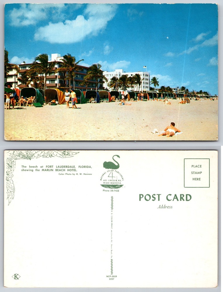 Fort Lauderdale Florida Marlin Beach Hotel Postcard