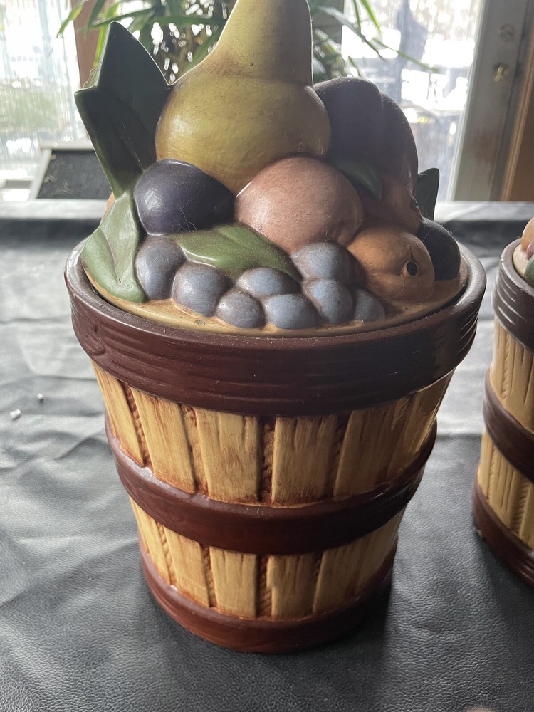 Vintage Apple Bushel Fruit Barrel Ceramic USA Cookie Jar