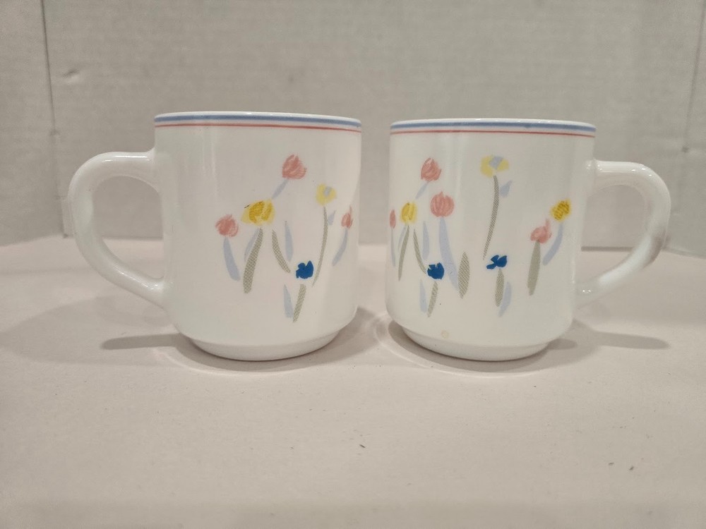 Vintage Arcopal France Milk Glass Coffee Mug Pastoral Floral