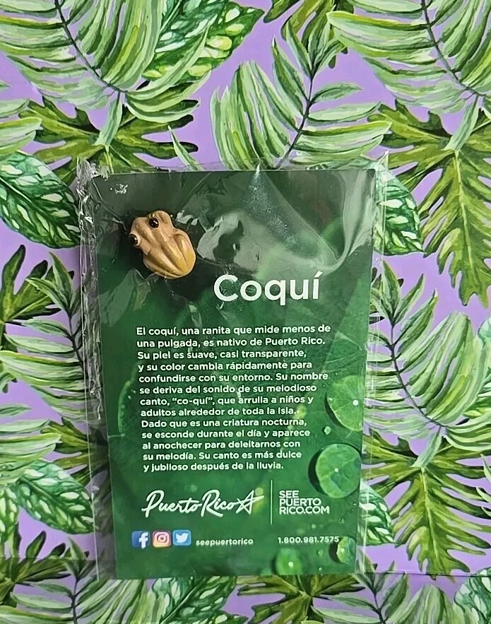 Coquí Miniature Ceramic Puerto Rico Frog Souvenir & History Card. New & Sealed!