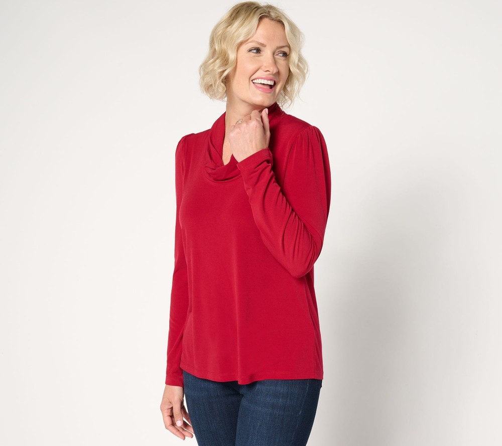Susan Graver Women's Top Plus Sz 3X Liquid Knit Cowl-Neck Red A667474