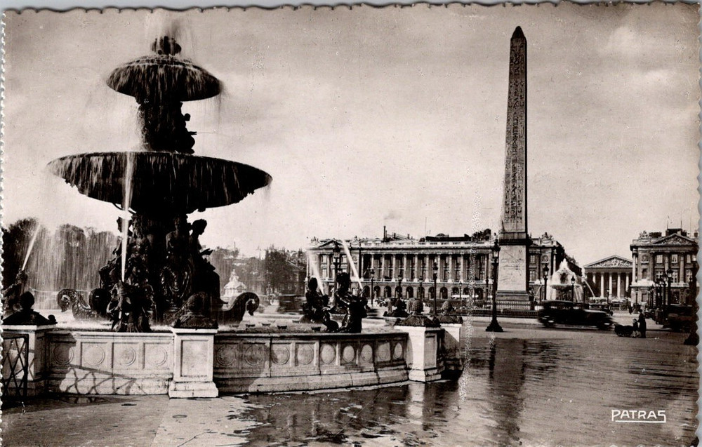 Vintage 1950s Paris Postcard Place de la Concorde Fountain & Obelisk RPPC France