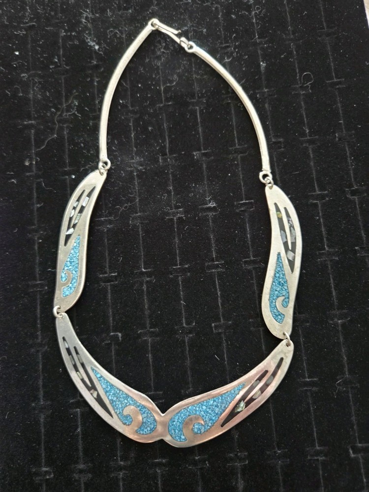 Vintage Alpaca Silver Crushed Turquoise Necklace Choker