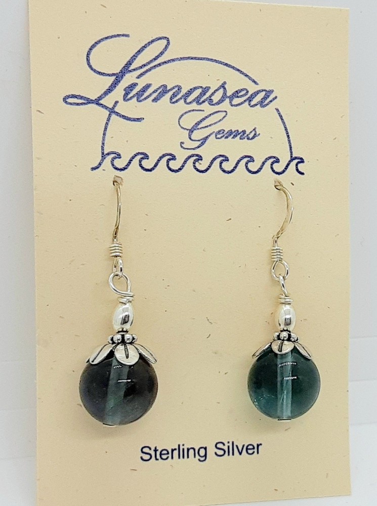 Lunasea Treasures Fluorite Gemstone 12mm Sterling Silver Earrings