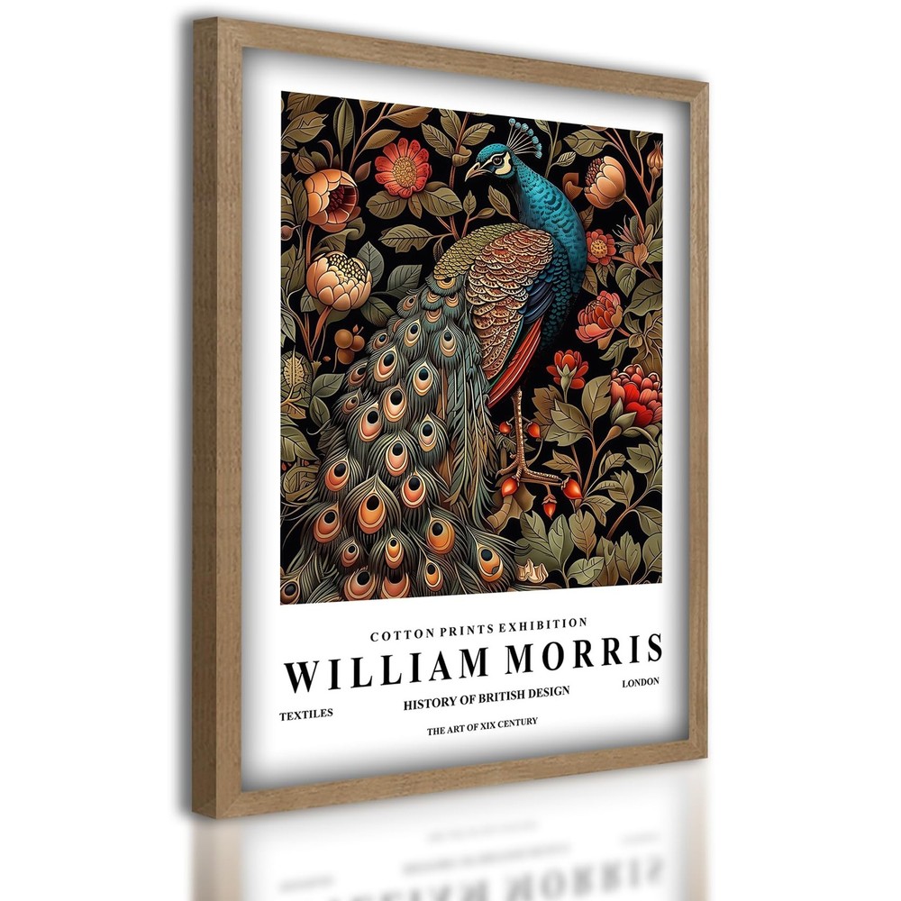 Framed Vintage Peacock Canvas Wall Art, William Morris Style Botanical Bird P...