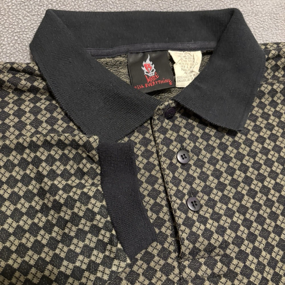 Vtg Y2K B Ware Risk Everything Shirt Mens M Diamond Pattern Collared Long Sleeve