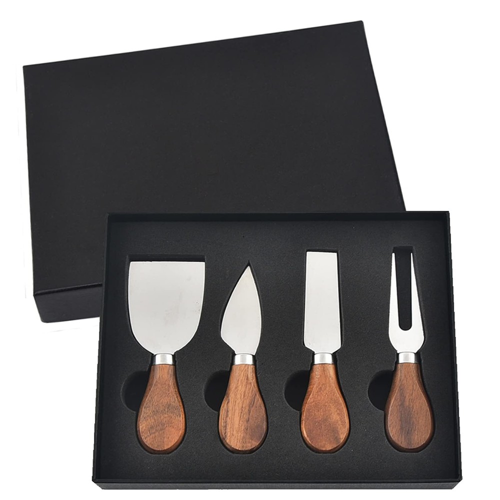 4Pcs Stainless Steel Cheese Knife Set with Acacia Wood Handle-image