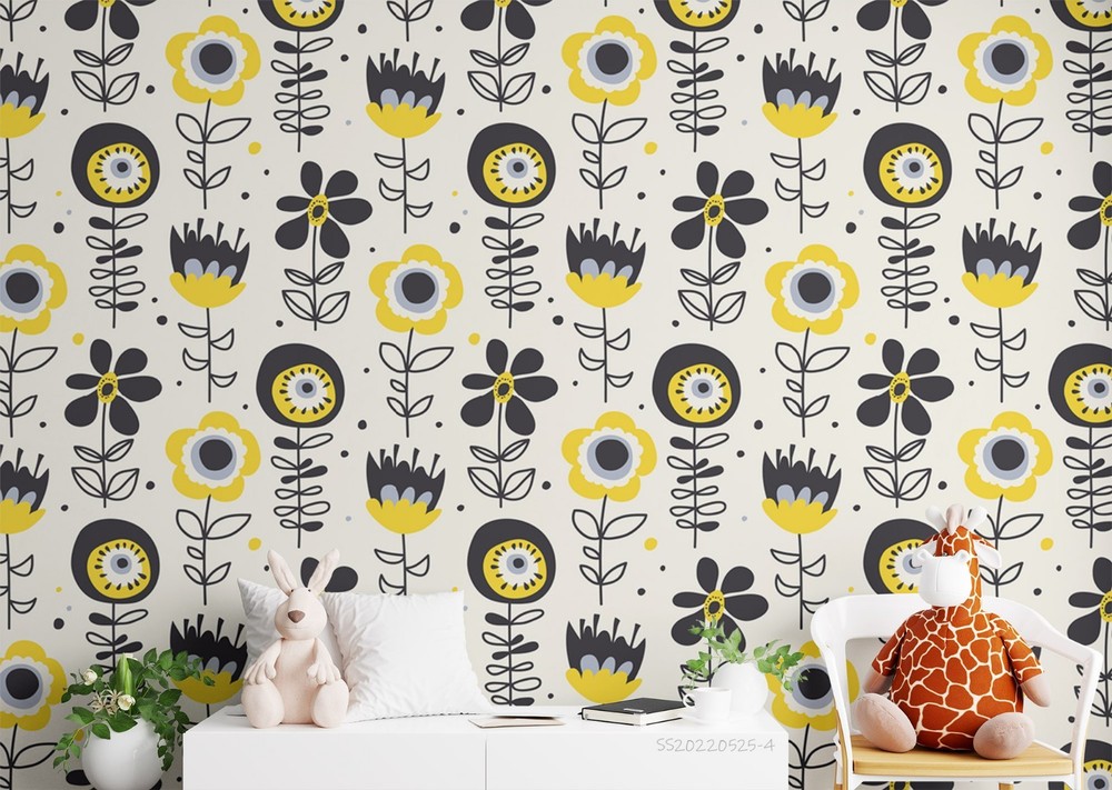 3D Hand Drawn Flower Pattern Wall Murals Wallpaper Murals Wall Sticker