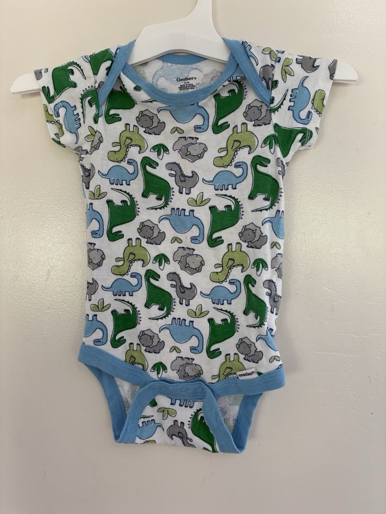 Gerber Baby Boy Cute Colorful Dinosaur 100% Cotton Short Sleeve Onesie White 12M