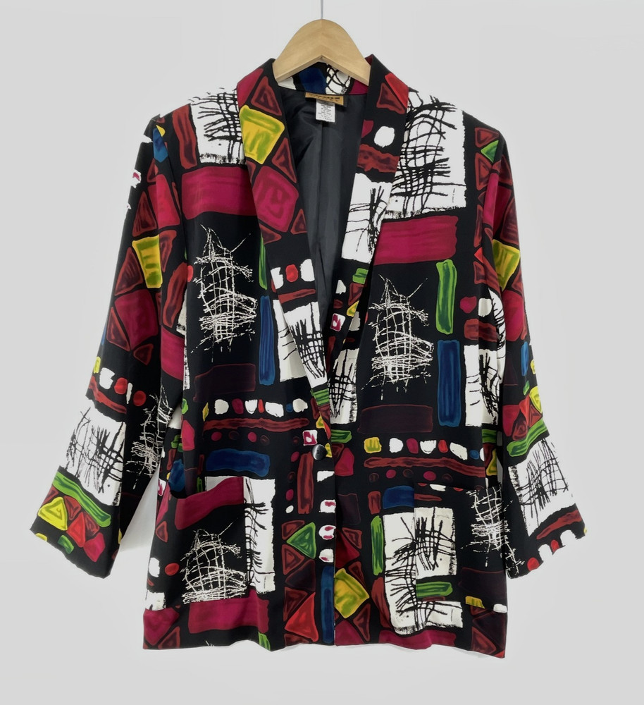 Vtg 80s Blazer Women XL Abstract Graffiti Artsy Festival USA Lightweight Maximal-image