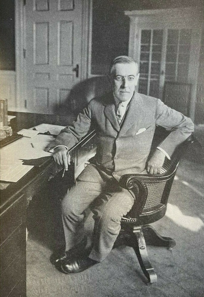 1914 Vintage Magazine Illustration President Woodrow Wilson Seated