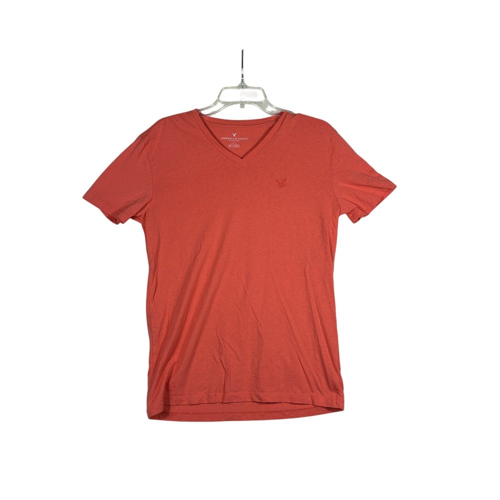 American Eagle Mens Shirt Size Small  Orange V-neck Short Sleeve Cotton Blend
