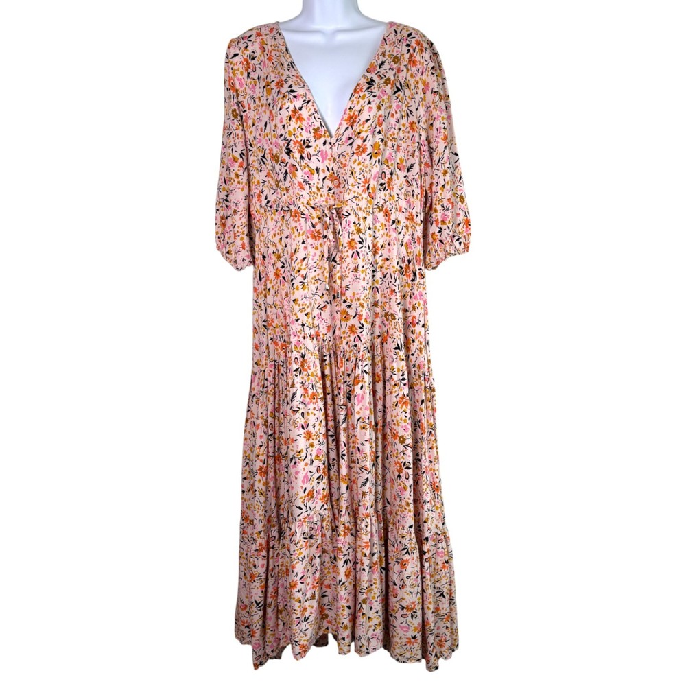 Petal and Pup Kelda Tiered Floral Maxi Dress Sz L Cottage Prairie Boho Romantic