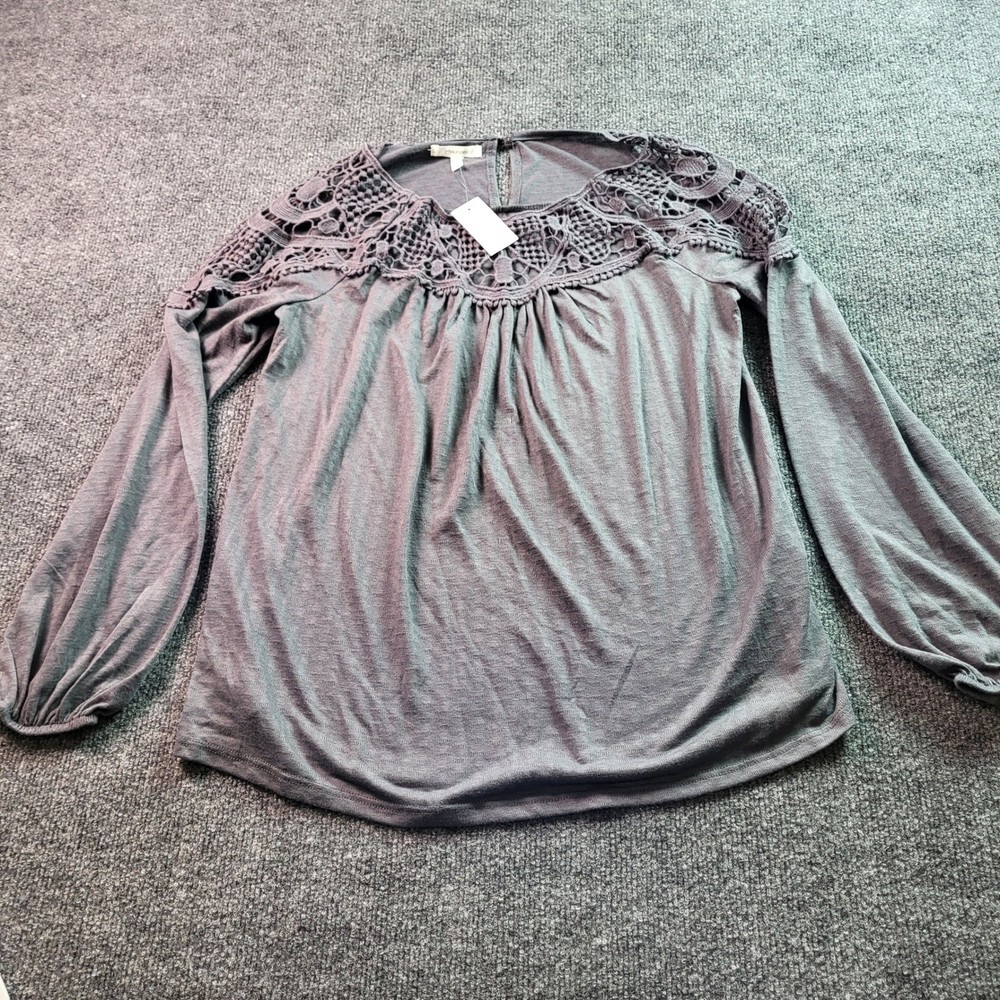 Maurices Gray Crochet Lace Detail Long Sleeve Blouse Women's Small S