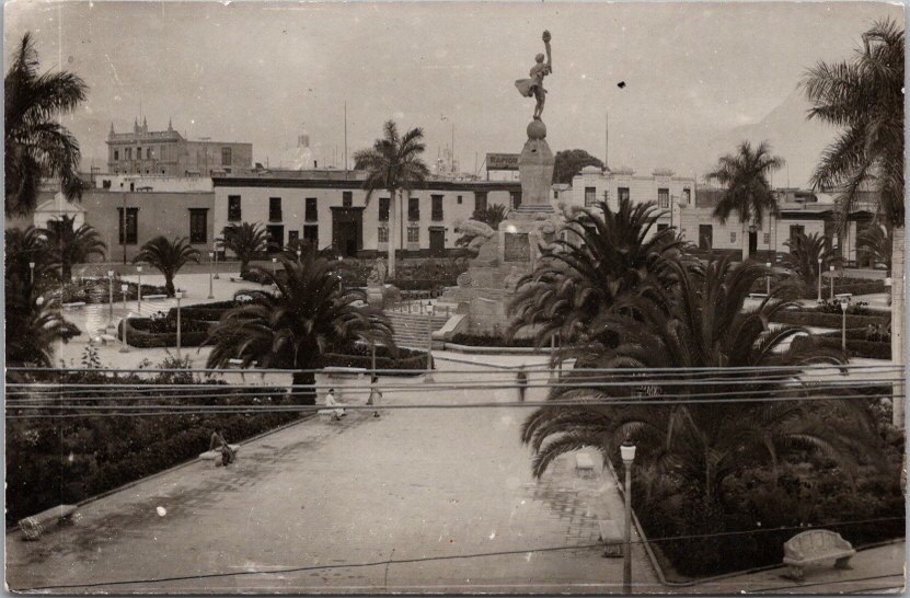 Vintage TRUJILLO, Peru Real Photo RPPC Postcard City Plaza / Bird's-Eye View