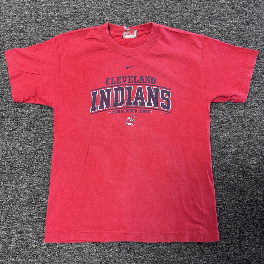 Vintage Y2K Faded Nike Team Cleveland Indians MLB Red Youth T-Shirt - Size M/L