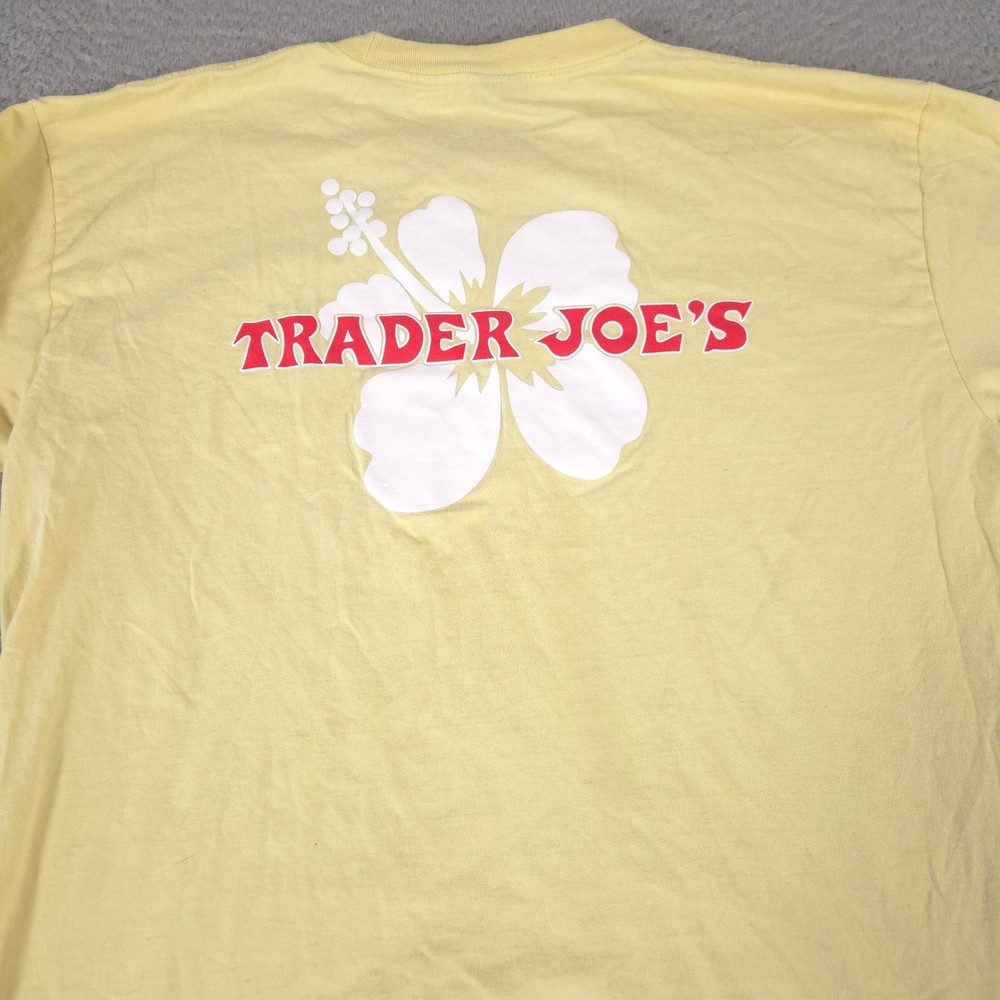 Trader Joes Shirt Mens XL Yellow Hibiscus Flower Long Sleeve Cotton Graphic Tee