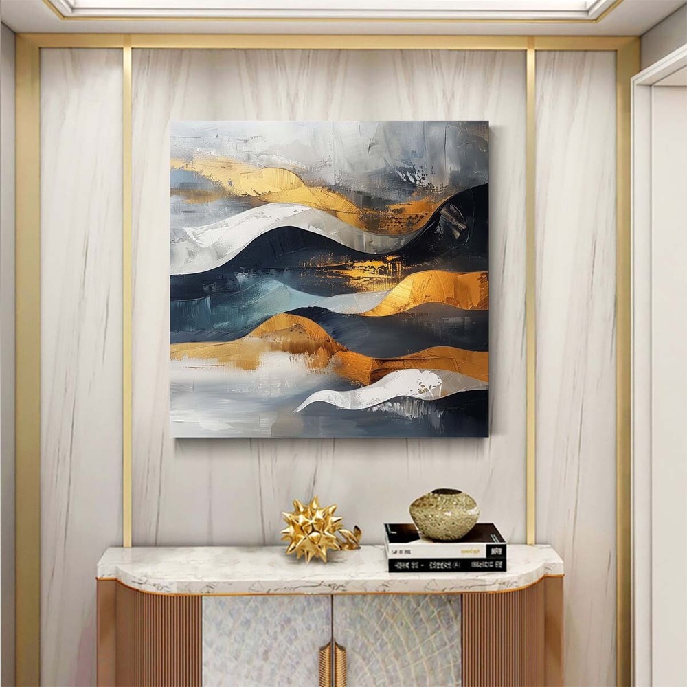 oil painting Abstract on canvas Modern wall decor Blue and Golden Hand-painted