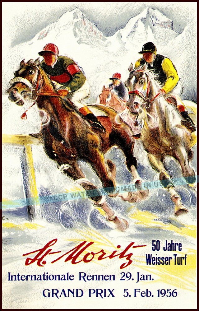 St Moritz 1956 Horse Races Switzerland Vintage Poster Print Retro Style Wall Art