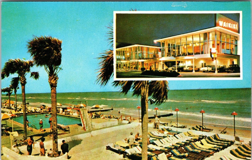 Miami Beach FL-Florida, New Waikiki, Aerial Beach Vintage Postcard